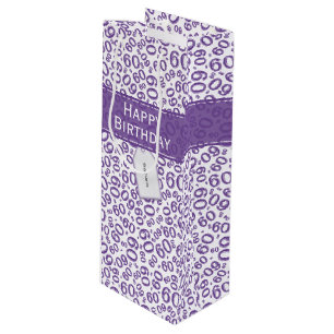 Sac Cadeau Pour Bouteille Joyeux 60e anniversaire Numéro Motif violet/blanc