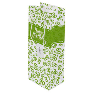 Sac Cadeau Pour Bouteille Joyeux 80e Motif de numéros au hasard vert/blanc