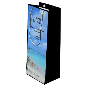 Sac Cadeau Pour Bouteille Joyeux Anniversaire Plage Tropicale Turquoise