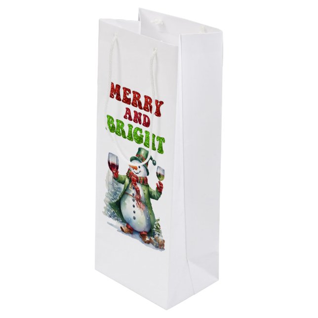 Sac Cadeau Pour Bouteille Joyeux bonhomme de neige (Devant Angle)