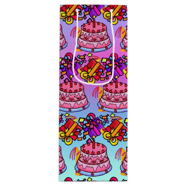 Sac Cadeau Pour Bouteille Joyeux gâteau d'anniversaire : fête du vin (Devant)