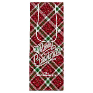 Sac Cadeau Pour Bouteille Joyeux Noël Pailleté Carreaux 