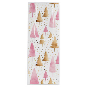 Sac Cadeau Pour Bouteille Joyeux sapin rose or Noël