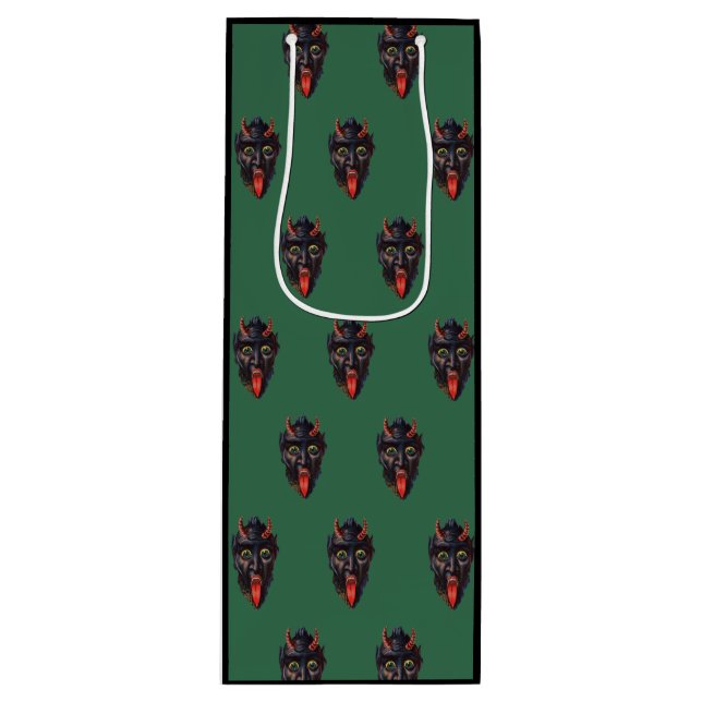 Sac Cadeau Pour Bouteille Krampus vert (Devant)