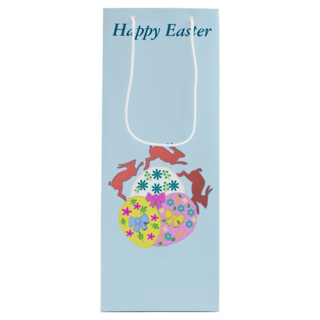 Sac Cadeau Pour Bouteille Leaping Hares editable Easter (Devant)