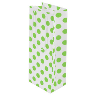 Sac Cadeau Pour Bouteille Lime et pois blancs