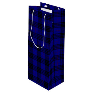 Sac Cadeau Pour Bouteille MacKay tartan bleu noir carreaux