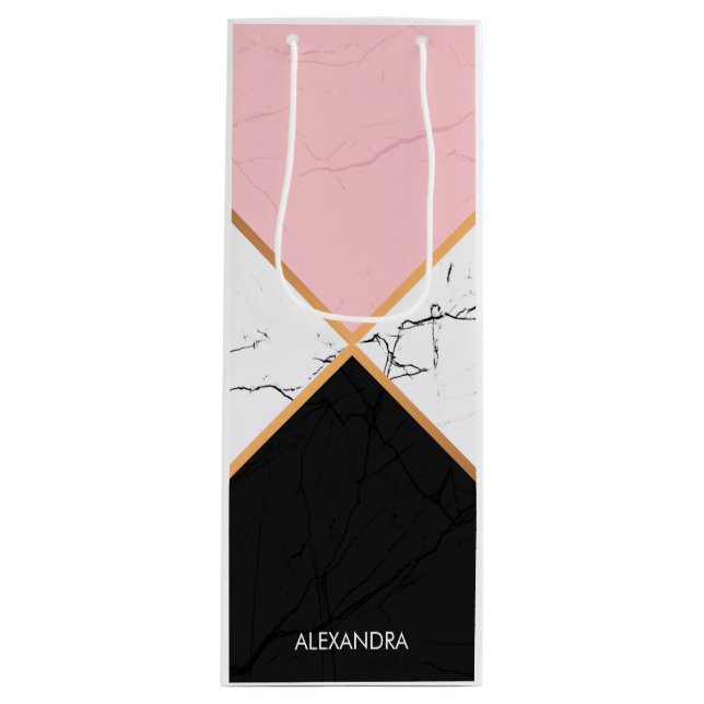 Sac Cadeau Pour Bouteille Marbre blanc Avec Lignes Dorées (Devant)