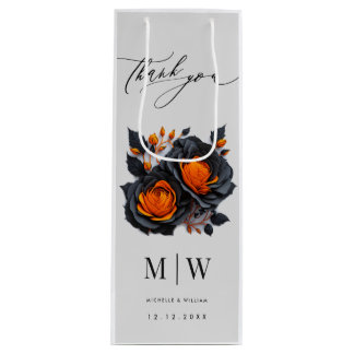 Sac Cadeau Pour Bouteille Mariage gothique Rose noir orange
