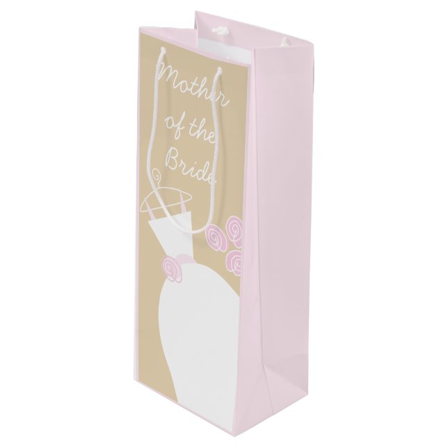 Sac Cadeau Pour Bouteille Mariage Gown rose Beige Mère Bride vin rose (Devant Angle)