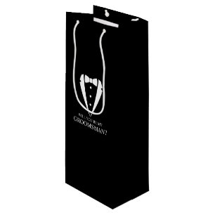 Sac Cadeau Pour Bouteille Mariage noir Tuxedo Suit Groomsman Proposition