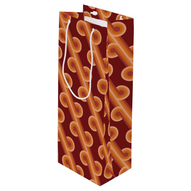 Sac Cadeau Pour Bouteille Maroon Rouge Orange Cercles Fusion Art Motif (Devant Angle)