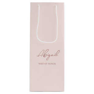 Sac Cadeau Pour Bouteille Mauve & Rose Nom Personnalisé Mariage Fête