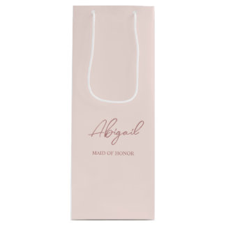 Sac Cadeau Pour Bouteille Mauve & Rose Nom Personnalisé Mariage Fête