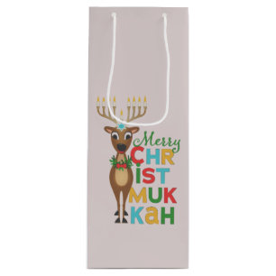 Sac Cadeau Pour Bouteille Merry Christmukkah Reindeer