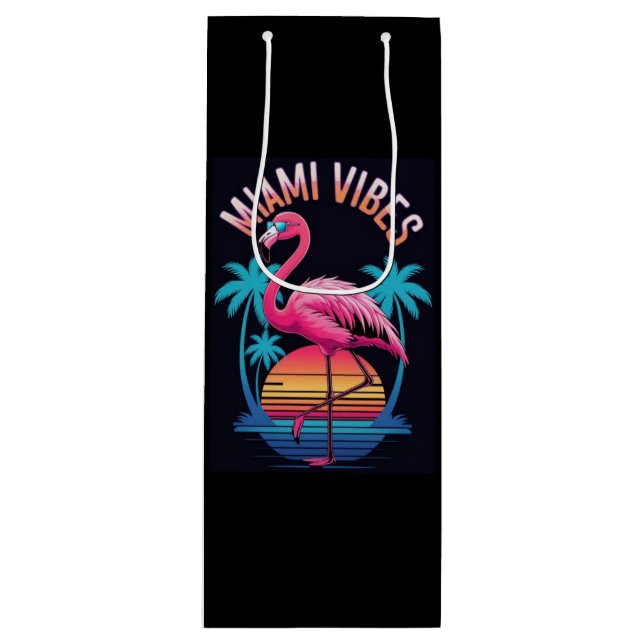 Sac Cadeau Pour Bouteille Miami Vibes Summer Flamingo Design-63454 (Devant)