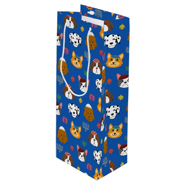 Sac Cadeau Pour Bouteille Mignonne Hannukah Chien Motif (Devant Angle)