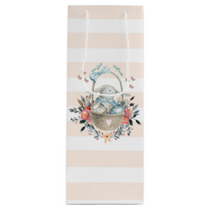 Sac Cadeau Pour Bouteille Mignonne lapin dans un panier avec des oeufs et de