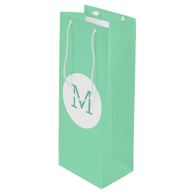 Sac Cadeau Pour Bouteille Monnaie verte Monogramme blanc élégant Modèle (Devant Angle)
