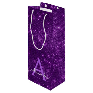 Sac Cadeau Pour Bouteille Monogramme à étincelles violettes - Ajoutez Votre