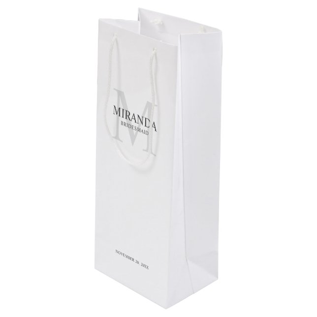 Sac Cadeau Pour Bouteille Monogramme et nom de la servante d'accueil personn (Devant Angle)