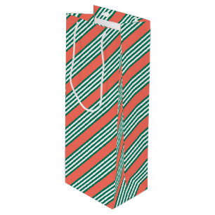 Sac Cadeau Pour Bouteille Motif à cinq bandes vert et blanc avec corail