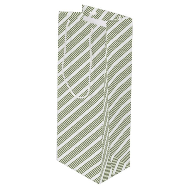 Sac Cadeau Pour Bouteille Motif à cinq bandes vert et blanc olive (Devant Angle)
