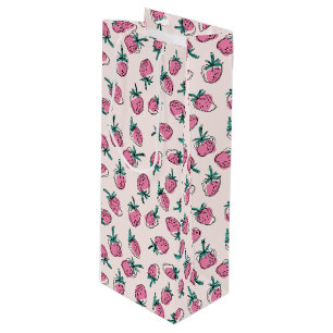 Sac Cadeau Pour Bouteille Motif aux fraises roses