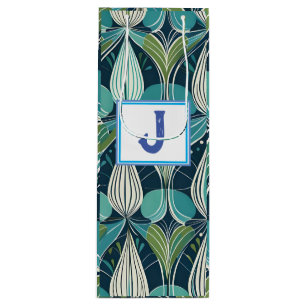 Sac Cadeau Pour Bouteille Motif bleu vert gouttes atomiques milieu du siècle