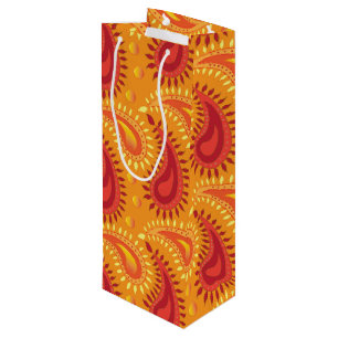 Sac Cadeau Pour Bouteille Motif cachemire persan orange oriental