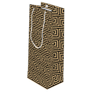Sac Cadeau Pour Bouteille Motif Carrés Clé Méandre Grec Marron