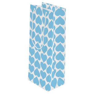 Sac Cadeau Pour Bouteille Motif Cœurs Bleus, Romantique, Amour