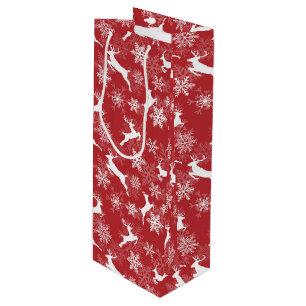 Sac Cadeau Pour Bouteille Motif de cerfs de Noël rouge
