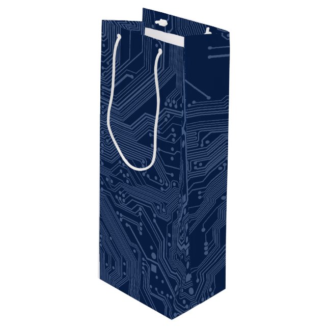 Sac Cadeau Pour Bouteille Motif de circuit Geek bleu (Devant Angle)