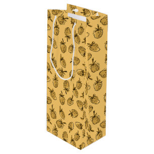 Sac Cadeau Pour Bouteille motif de fraise jaune