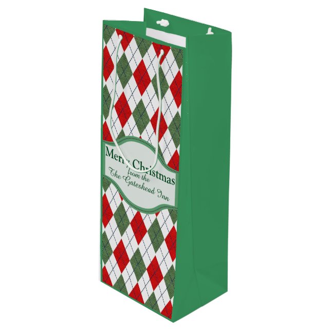 Sac Cadeau Pour Bouteille Motif de Jacquard vert et rouge personnalisé (Devant Angle)
