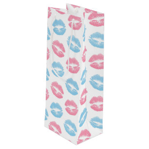 Sac Cadeau Pour Bouteille Motif de lèvres bleues et roses, Rouge à lèvres, B