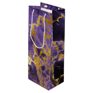 Sac Cadeau Pour Bouteille Motif de marbre noir pourpre de parties