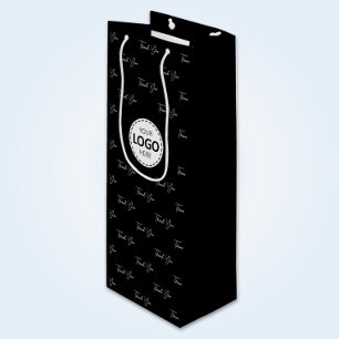 Sac Cadeau Pour Bouteille Motif de remerciement avec logo personnalisé Noir