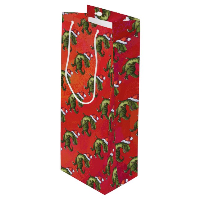 Sac Cadeau Pour Bouteille Motif Fextive TRex Dino sur rouge (Devant Angle)