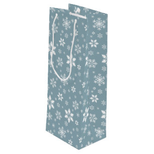 Sac Cadeau Pour Bouteille Motif Flocon de Neige, Flocons Blancs, Neige, Gris