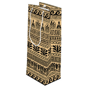 Sac Cadeau Pour Bouteille Motif grec, motif méditerranéen, marron