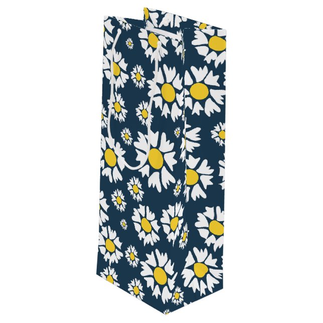 Sac Cadeau Pour Bouteille Motif marguerrier, motif floral, marguerites blanc (Dos Angle)