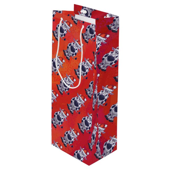 Sac Cadeau Pour Bouteille Noël à la vache (Devant Angle)
