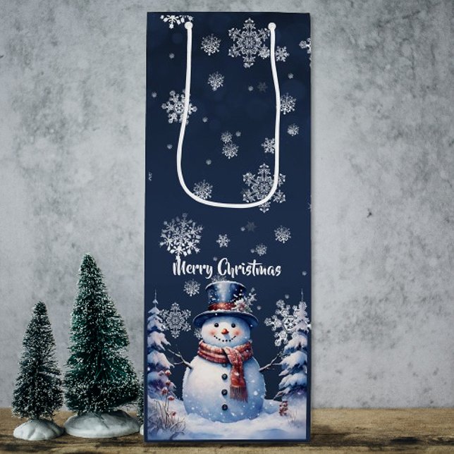 Sac Cadeau Pour Bouteille Noël de la forêt d'hiver (Winter Forest Snowman Christmas Wine Gift Bag)
