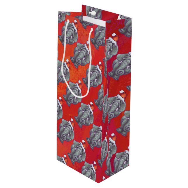 Sac Cadeau Pour Bouteille Noël des éléphants en rouge (Devant Angle)