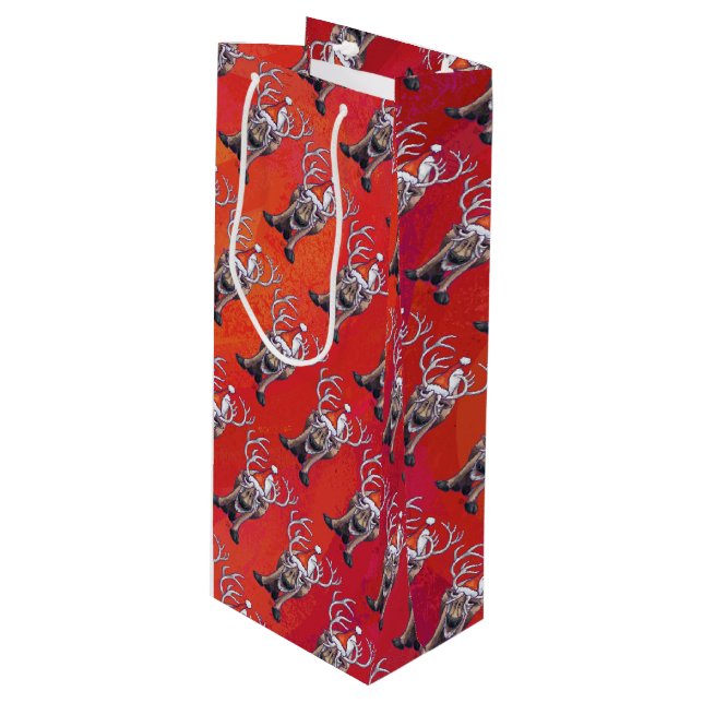 Sac Cadeau Pour Bouteille Noël des rennes (Devant Angle)