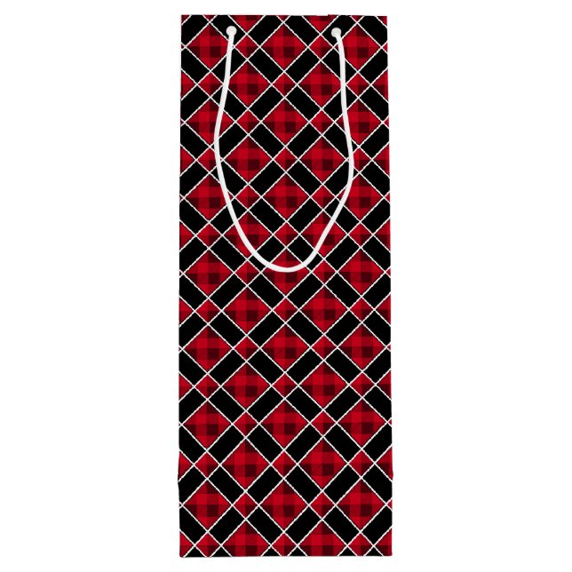 Sac Cadeau Pour Bouteille Noël noir et rouge à damiers (Dos)
