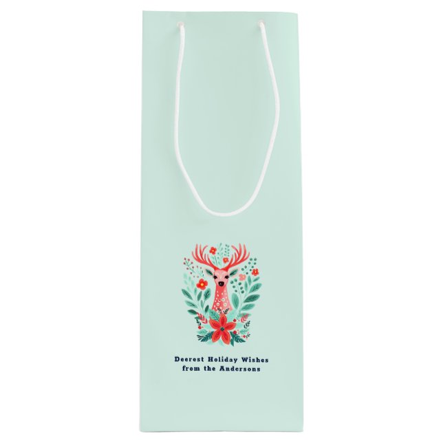 Sac Cadeau Pour Bouteille Noël Reinder Floral Mint Holiday (Devant)