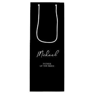 Sac Cadeau Pour Bouteille Noir & Blanc Nom Personnalisé Mariage Fête